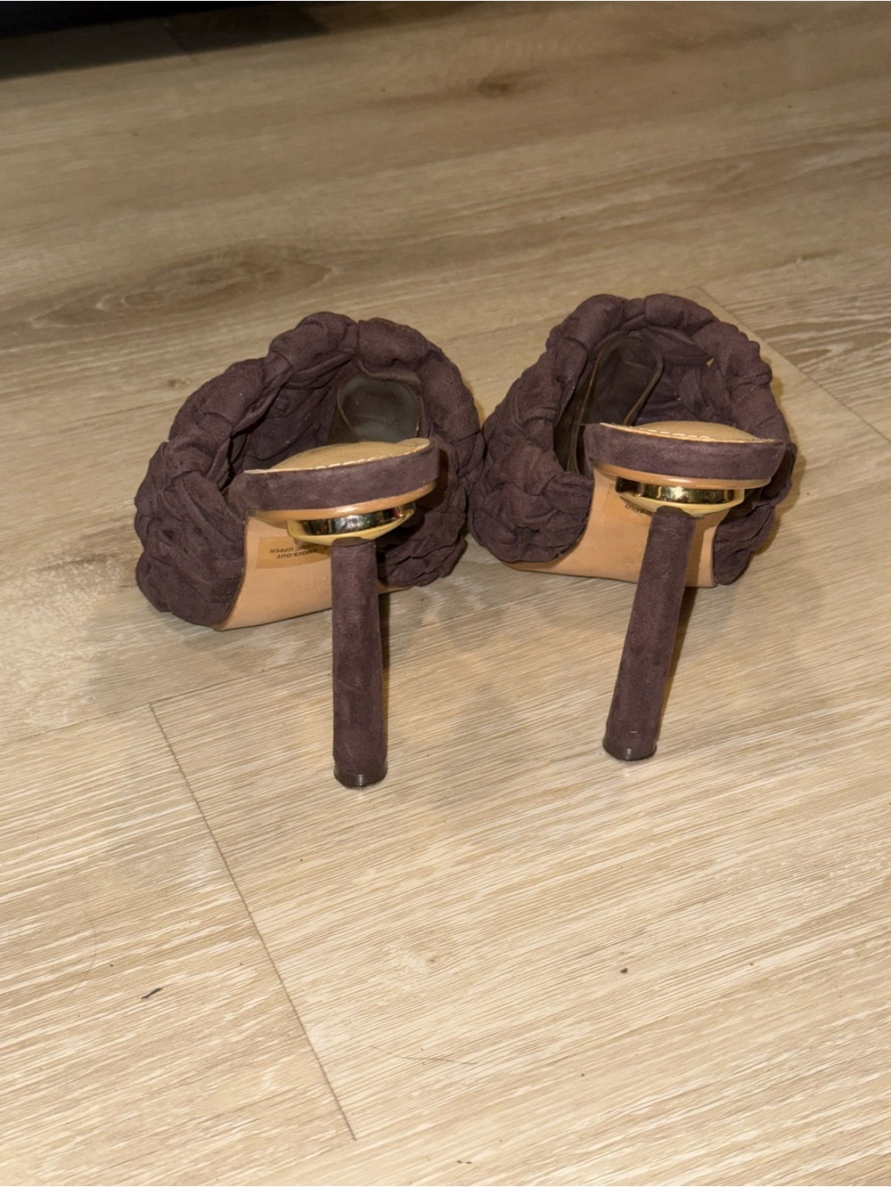 EGO Braided Suede Heels in Brown with Gold Trim